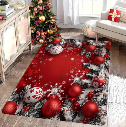 1PCS Christmas Snowflake Area Mat Red with Gold and White Snowflakes  Living Room Bedroom Decoration Holiday Home Decoration