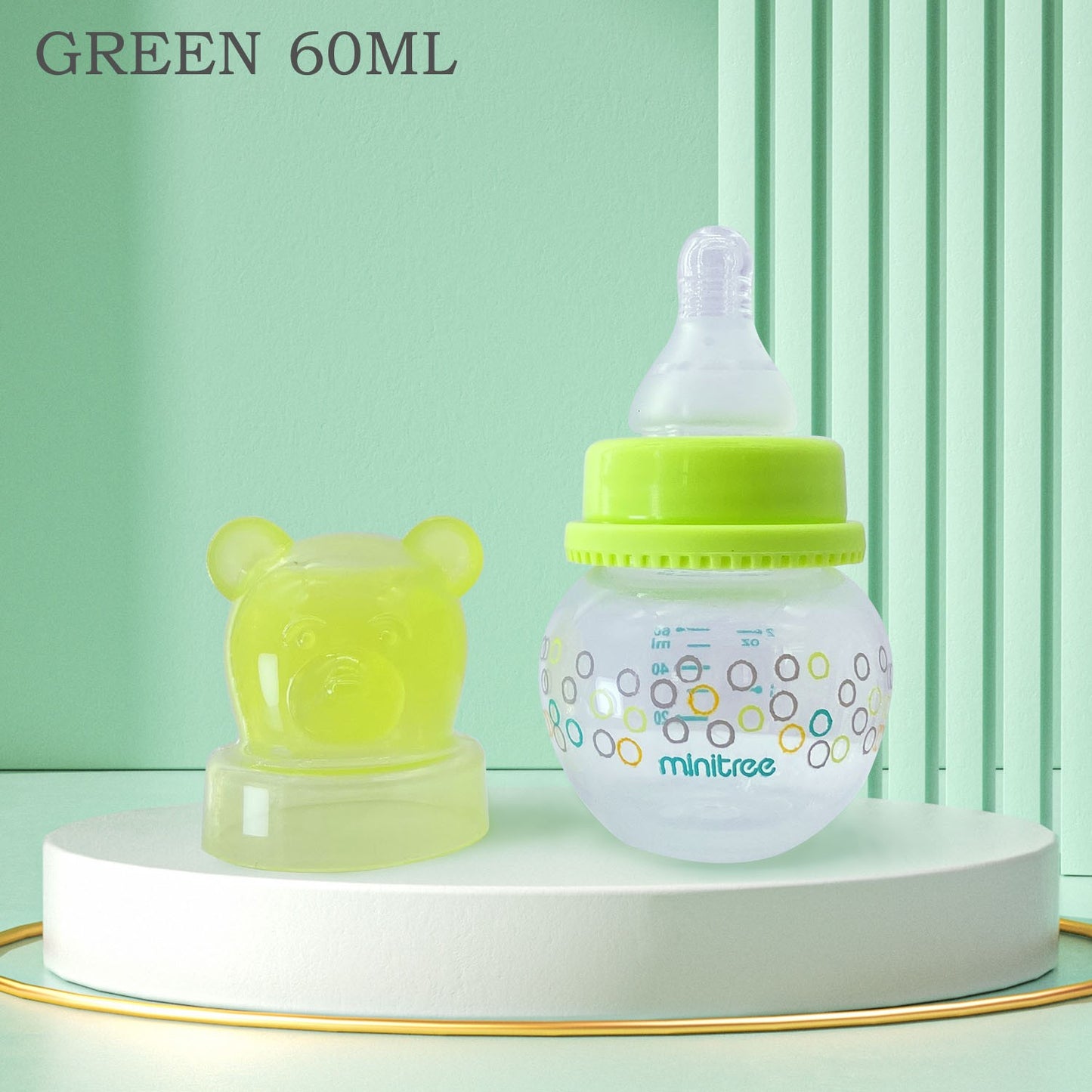 0-6 months 60ML newborn standard caliber PP bottle, flat unique bear shape bottle cap, good looking and practical