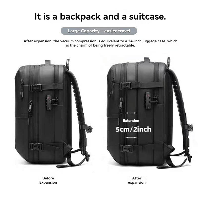 Mochila de viagem a vácuo, sistema de compressão de ar expansível à prova d'água com trava TSA, mochila de viagem