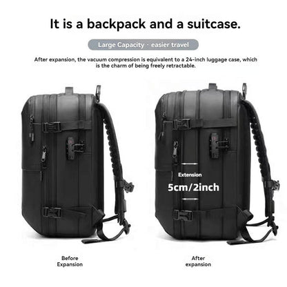Mochila de viagem a vácuo, sistema de compressão de ar expansível à prova d'água com trava TSA, mochila de viagem