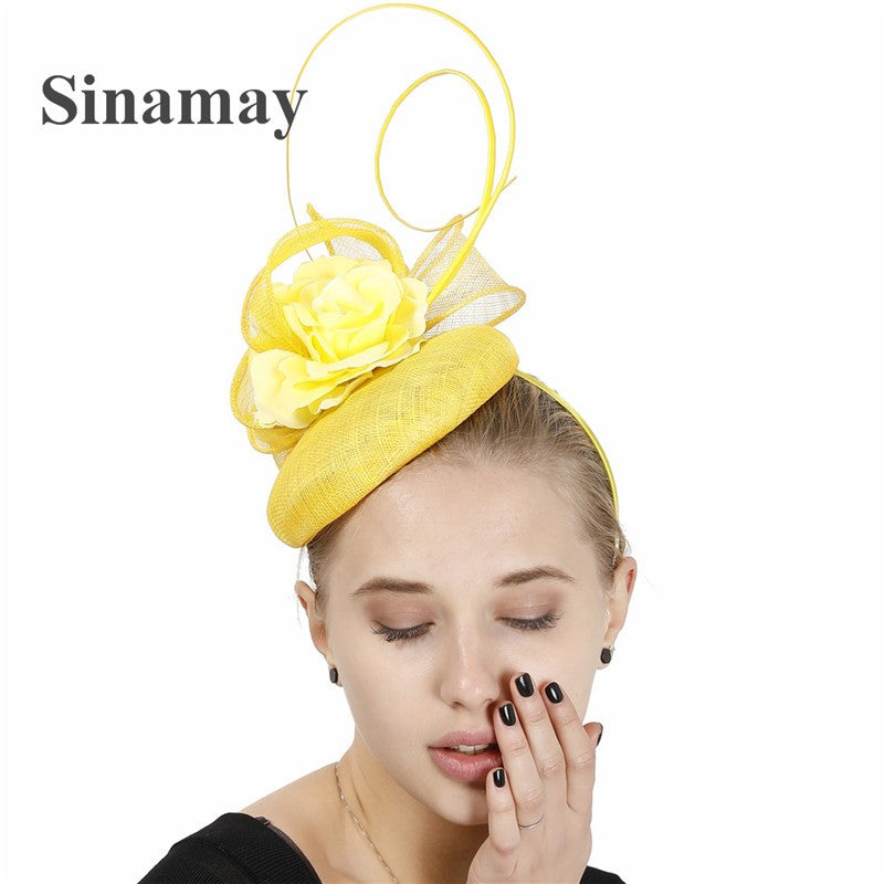 Fascinator de Casamento Sinamay de 4 Camadas de Ótima Qualidade Chapéu para Casamento Elegante Mulheres Moda Acessório de Cabelo Chapeau de Festa e Jantar
