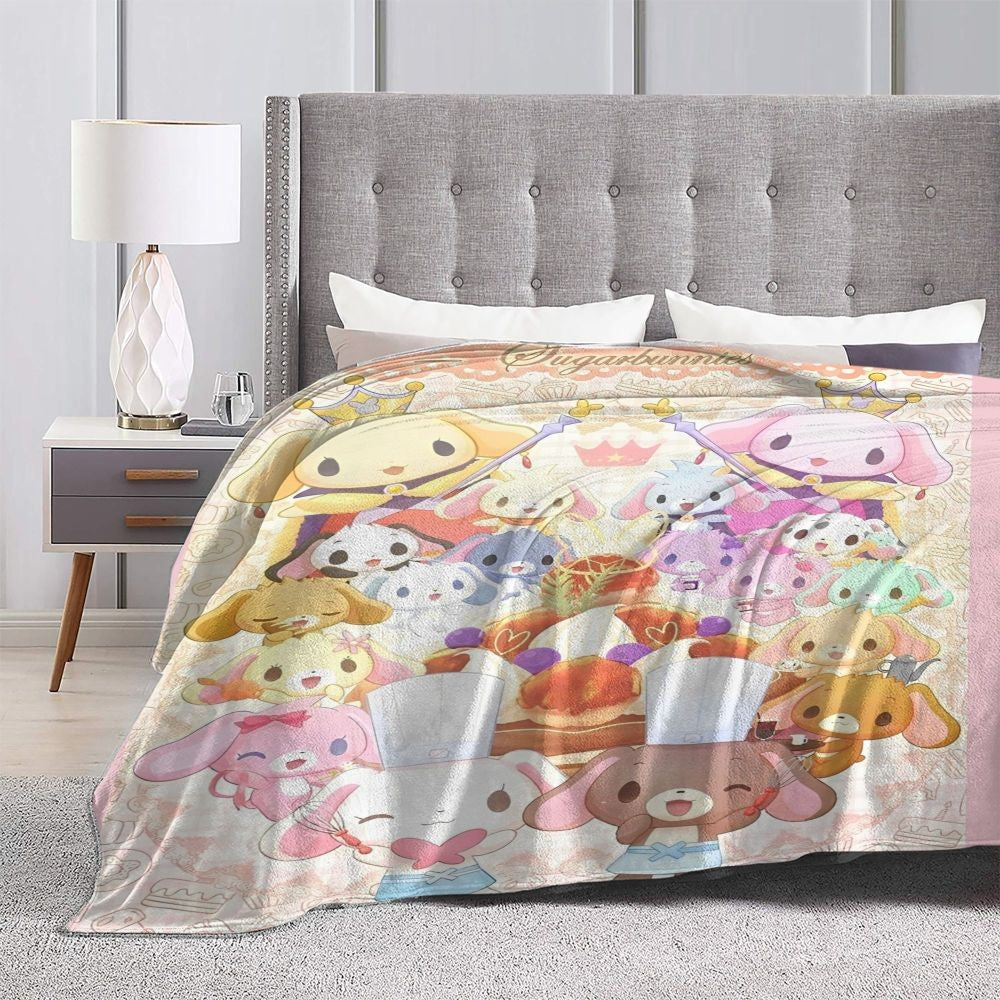 Sugarbunnies Sugar Rabbit Knitted Blanket Fleece Super Soft Throw Blankets for Outdoor Travel Bedroom Quilt