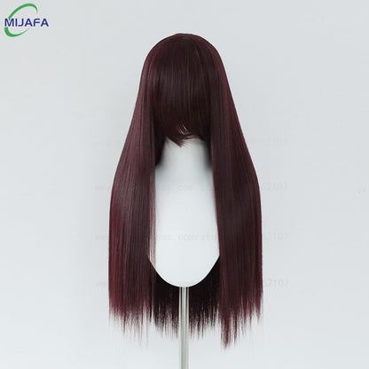Peruca de Cosplay Longa e Lisa de Altíssima Qualidade, 400g, 48 Cores, 60cm, com Franja, Resistente ao Calor, Perucas Anime + Touca de Peruca