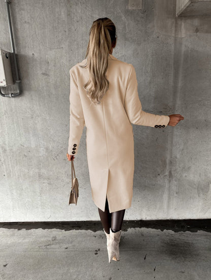 Autumn and Winter Women's Clothing Long-sleeved Lapel Solid Color Double-breasted Slim-fit Coat