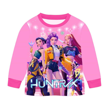 Anime Kpop Demon Hunters Zoey Costume Kids Huntrix Rumi Girls Tshirt Pants Sets Autumn Pajamas for Children's Clothing 3-14Years