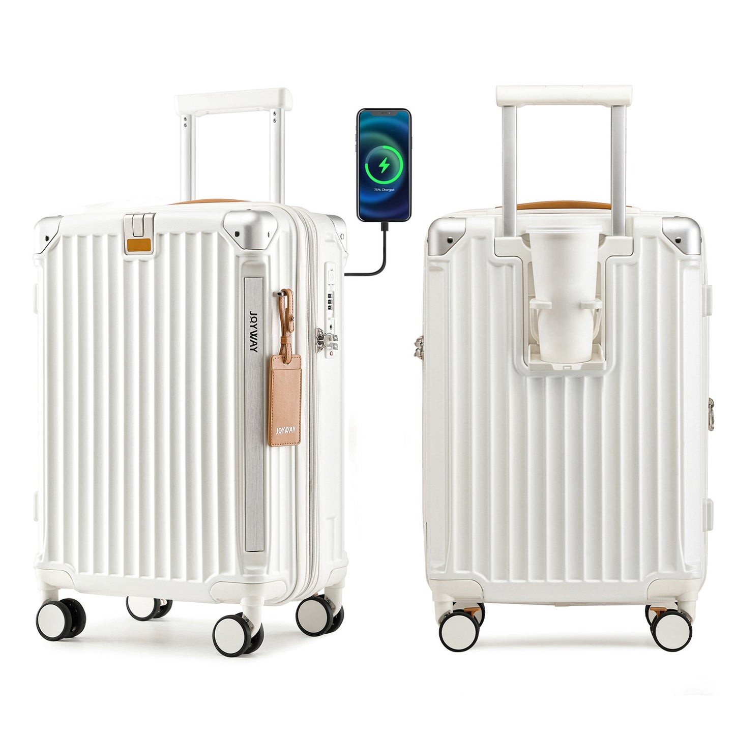 Conjuntos de Bagagem Joyway 3 Peças, Malas Expansíveis com Porta-Copos Inteligente e Porta USB, Malas Rígidas de Bordo e Despachadas com Cadeado TSA