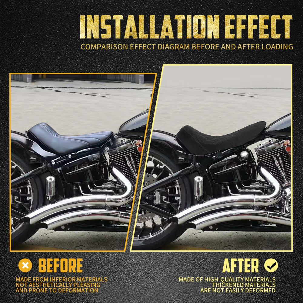 Assento Solo Dianteiro de Couro com Perfil Baixo e Costura em Diamante para Motocicleta Harley Softail Breakout FXBR Rocker FXCW 2008-2017