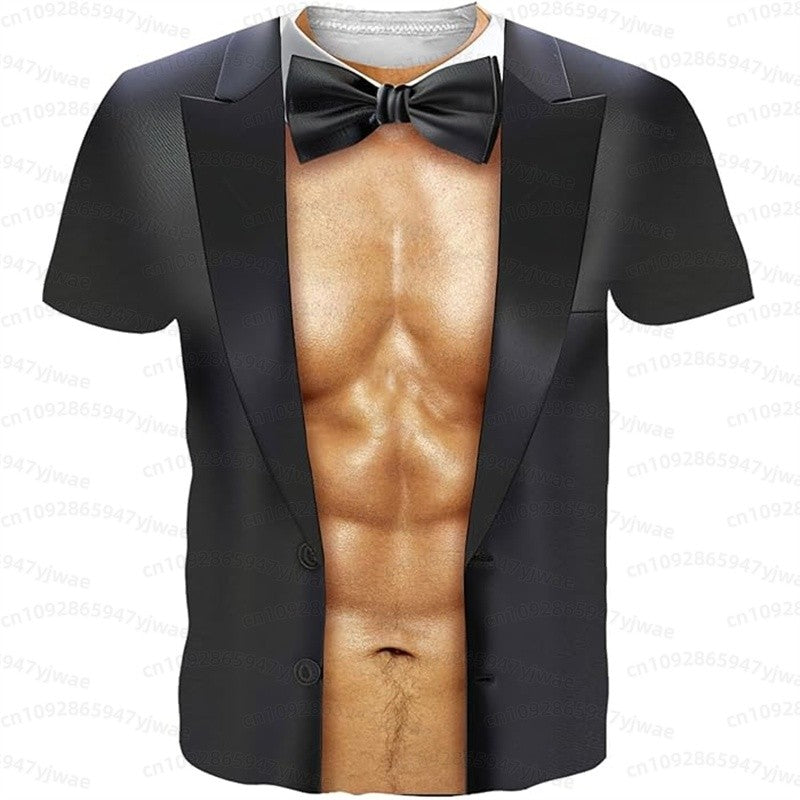 Funny muscular man pattern spoof 3D print sport Quick-dry Breatha men's T-shirt outdoor street role-playing  cosplay t-shirt