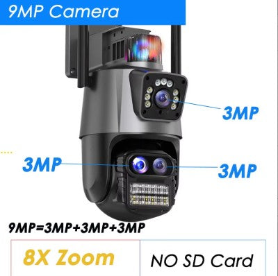 9MP Three Lens Dual Screen PTZ ICsee Alexa NVR Security CCTV WiFi Camera Outdoor8X Zoom Security Camera 4K Video Surveillance