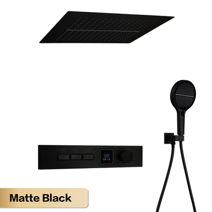 Luxury gun gray brass shower system with LED digital display design Wall mounted constant temperature 3-function bathroom faucet