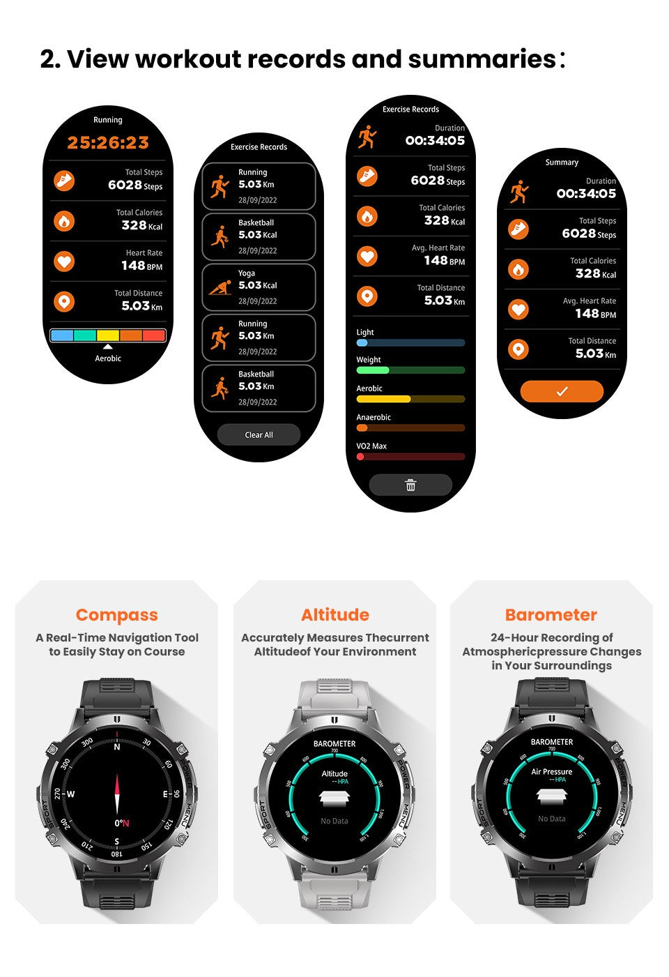 2026 Novo Smartwatch Esportivo Militar com GPS Atualizado Bateria de 1000mAh Tela AMOLED de 1,7 polegadas Bússola Altímetro Chamada Relógio Esportivo Impermeável 10ATM