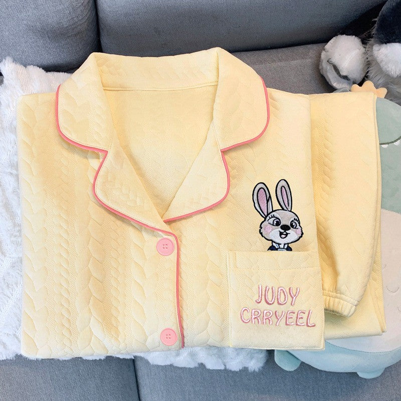Embroidery Cartoon Character Judy Nick Pajamas Set for Women Disney Cute Sweet New 2PC Set Sleepwear Autumn Winter Soft Pajamas