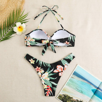 Push Up Bikini Set Women's Swimwear 2024 New Halter Bandeau Underwire Swimsuit Beach Bathing Swimming Suit for Women