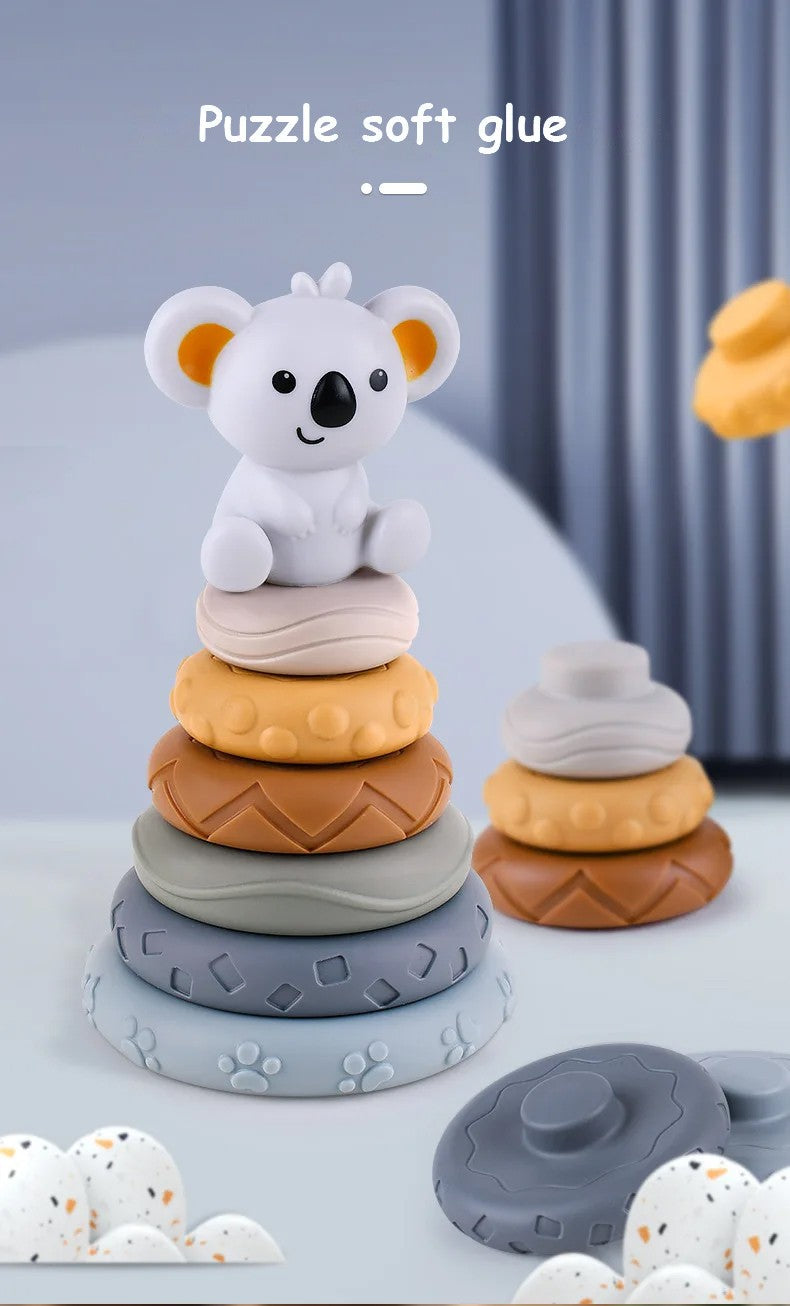 Blocos de Empilhar de Silicone Macio Brinquedo Cubos Macios de Montar Torre de Banho Mordedor Chocalho Blocos de Construção Brinquedos Educacionais Montessori Presente para Recém-Nascidos