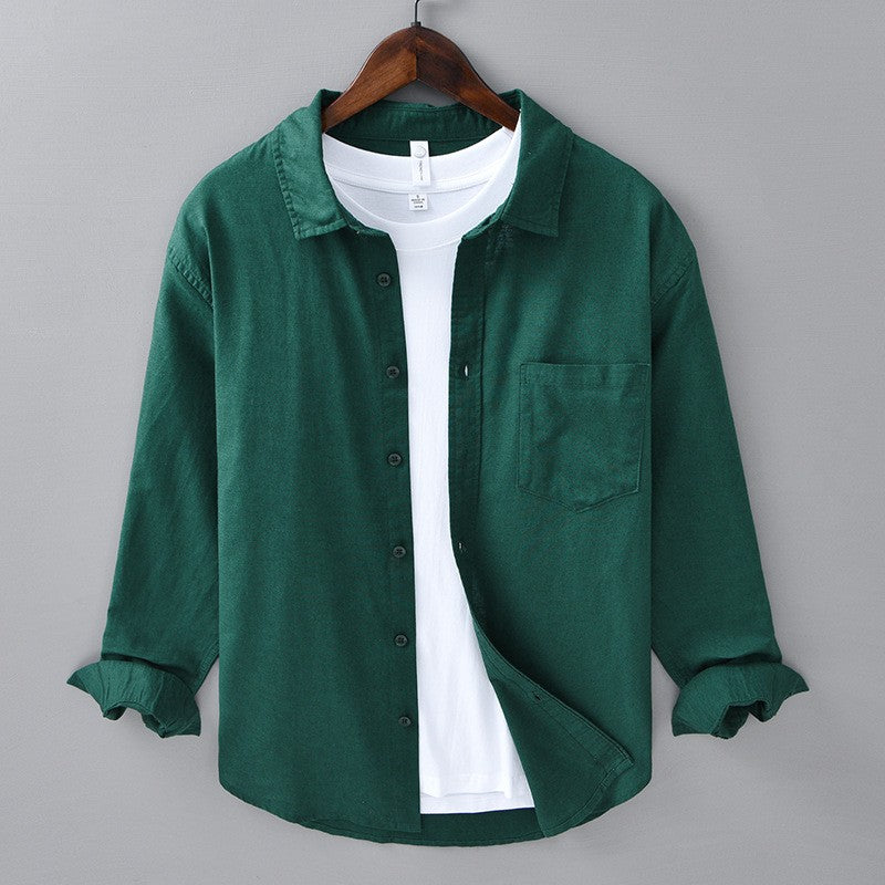 Men's Cotton-Linen Long Sleeve Shirt – Lightweight, Breathable, Vintage-Inspired Business Casual Shirt for Spring/Summer Fashion