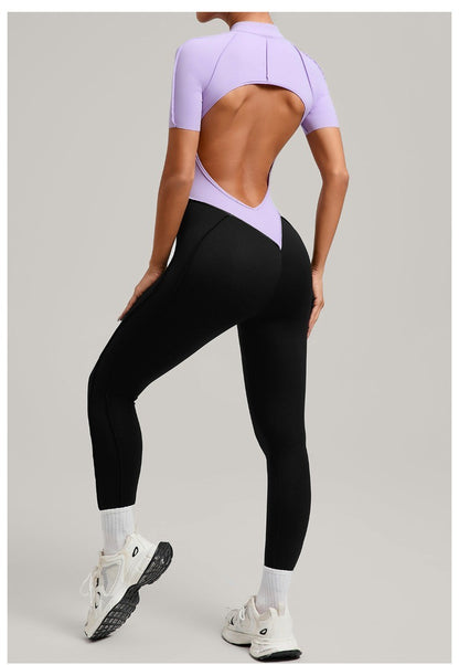 Women's New Yoga Jumpsuits with Contrasting Splicing Beauty Back Slim Fit One-piece Workout Gym Outdoor Sports Fitness Bodysuits