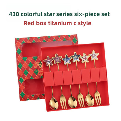 Conjunto de Talheres com Tema Natalino Aço Inoxidável Faca Garfo Colher com Desenho Animado Criativo Conjunto de 2/4/6 Peças Presente de Fim de Ano Decoração de Talheres