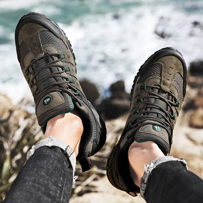 HIKEUP Tênis Masculino de Caminhada em Couro Camurça, Calçados Outdoor Resistentes ao Desgaste Masculinos para Trekking, Caminhada, Caça e Tênis Táticos