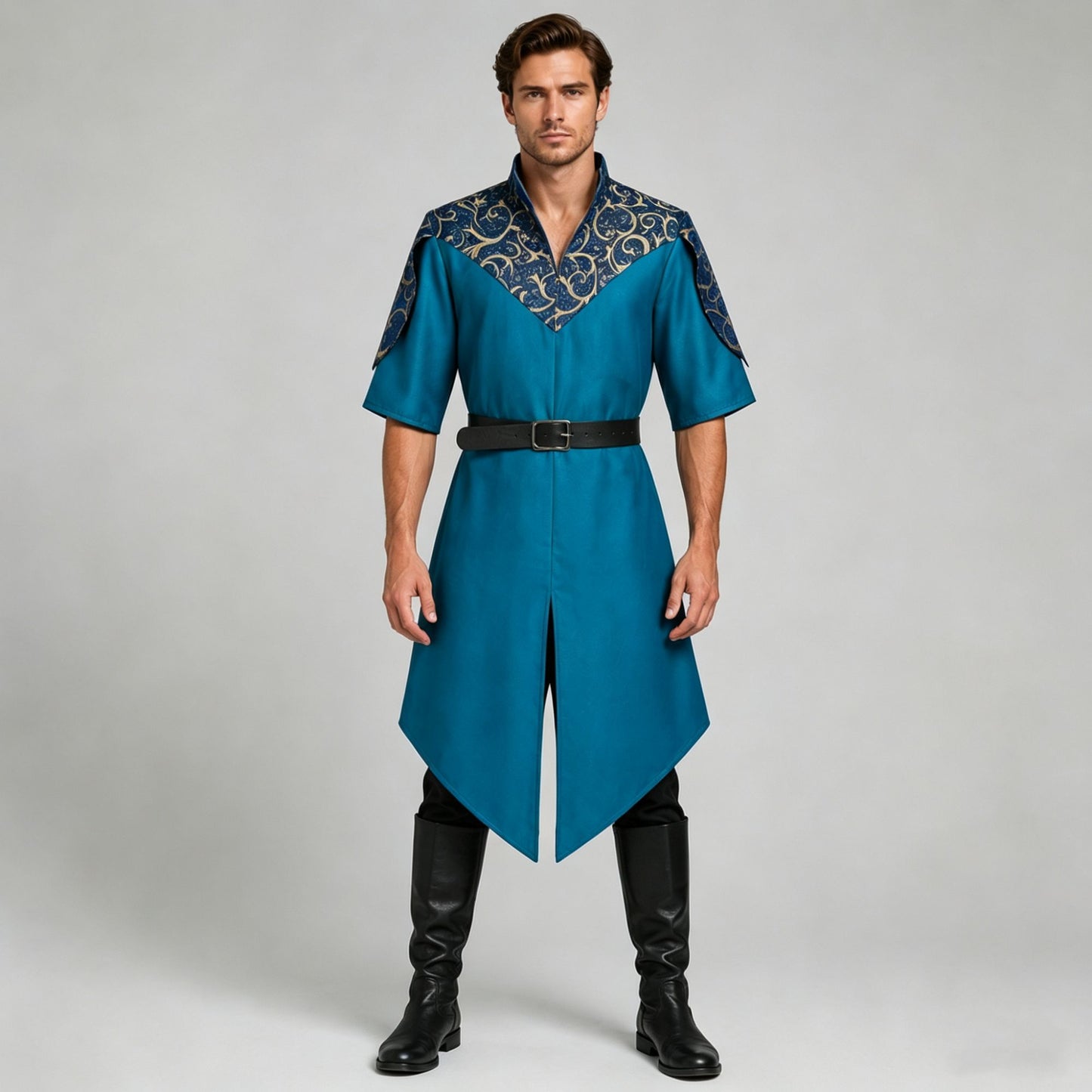 Men's Fantasy Elven Tunic with Belt Medieval Style Robe with Ornate Print Renaissance Faire LARP Events Themed Party Costume