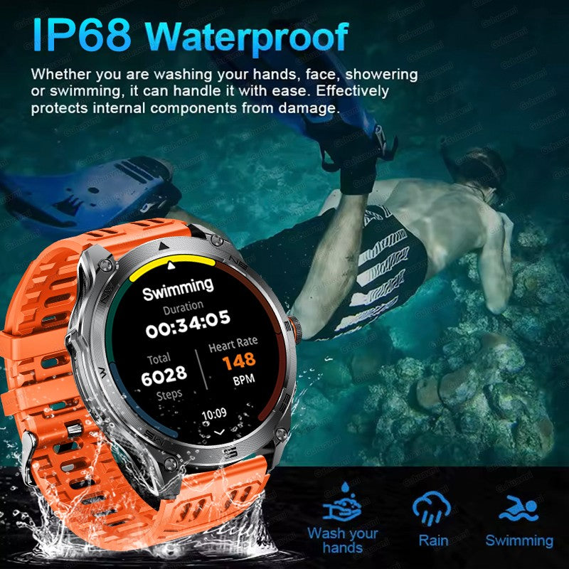 2025New GPS Sports Smart Watch  AMOLED Flashlight 950Mah Battery IP68 Waterproof Fitness Trackr BT Call Smartwatch For Men Women