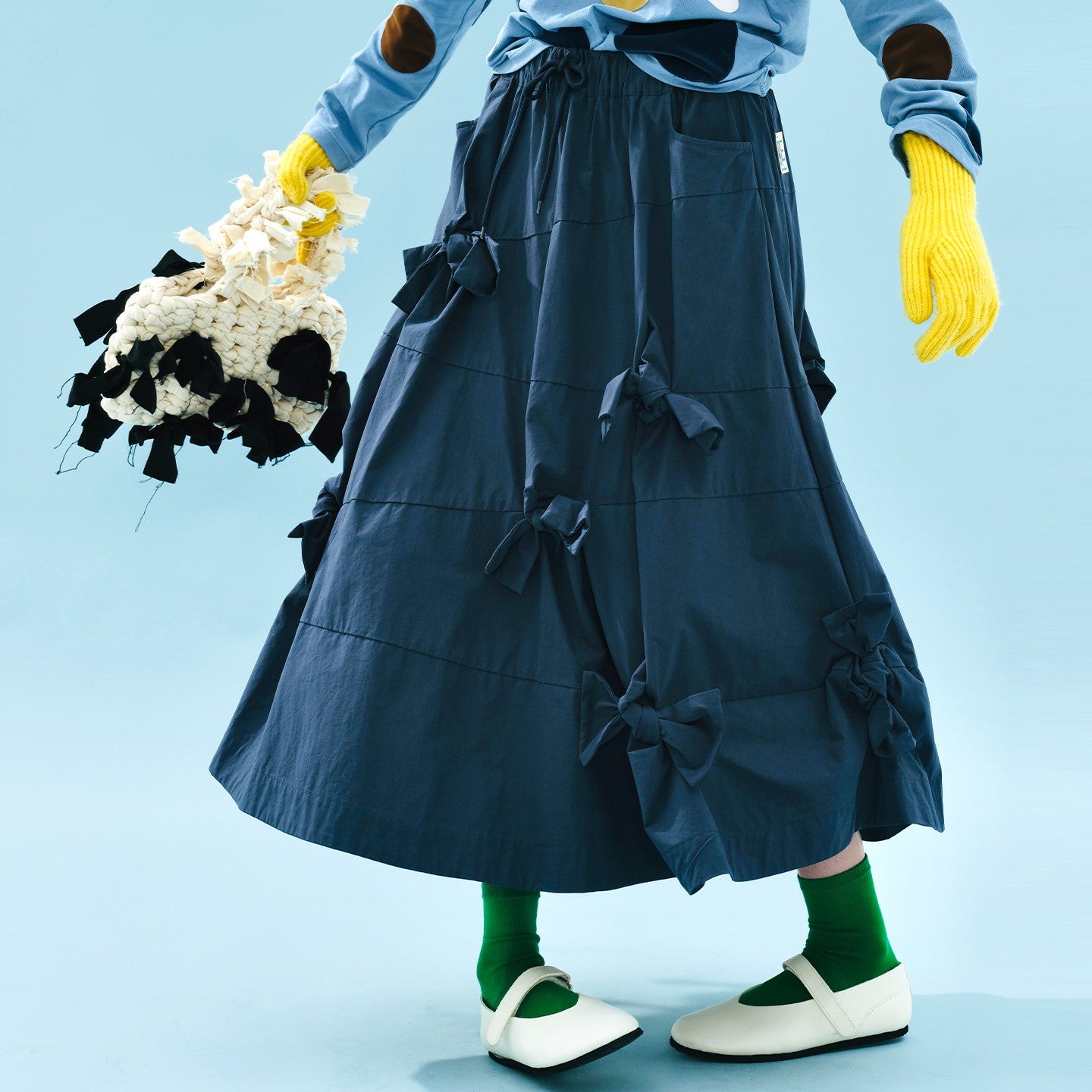 imakokoni 2025 Early Autumn Artistic Washed Braided Bow Half-Dress Casual Retro Women's A-Line Skirt255188