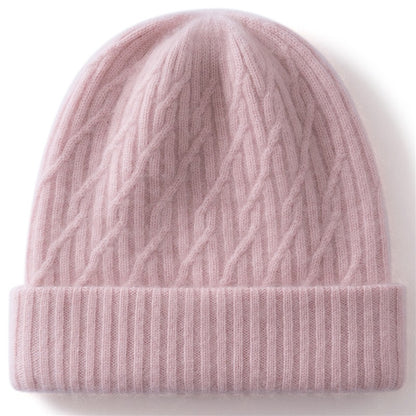 Autumn Winter 100% Cashmere Hat Double Layer Thickened Reversible Cold-Proof Unisex Knitted Wool Hat Versatile Ear Protection