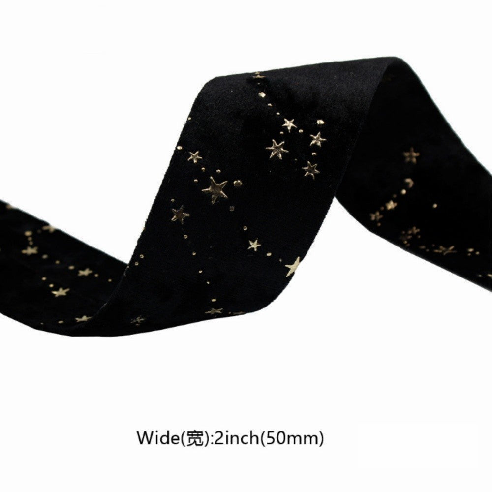 Double-sided Velvet Ribbons Hot Stamping Stars DIY Gift Wrapping Wedding Bouquet Christmas Party Supplies Decor Hair Accessories
