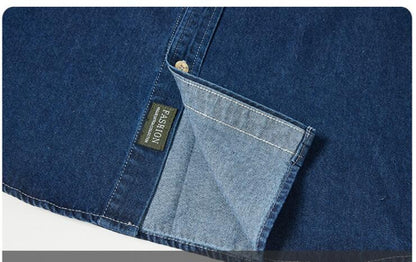 Men Long Sleeved Casual Denim Shirts High Quality Male Cotton Multi pockets Cargo Shirts New Spring Man Fashion Jeans Shirts 5XL