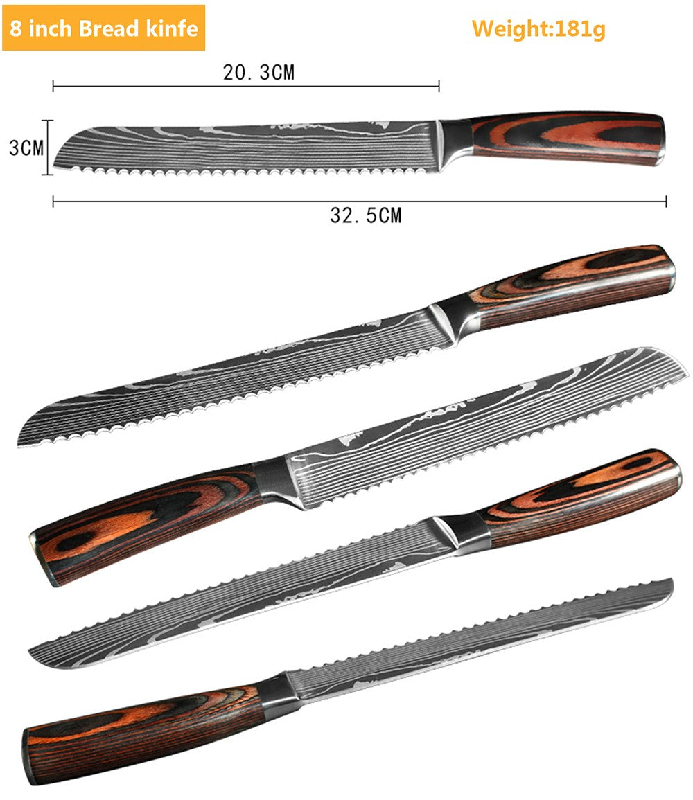 Conjunto de Facas de Chef 1-10 Peças Facas de Cozinha Padrão Damasco a Laser Faca Japonesa Santoku Afiada Cutelo Faca Utilitária para Fatiar
