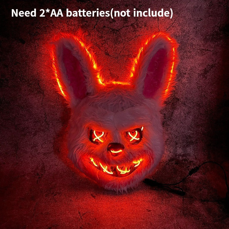 Halloween Cosplay Party Luminous LED Light Face Mask Make-up Horror Rabbit Bear Mask Headgear Cartoon Animal Carnival Head Cover