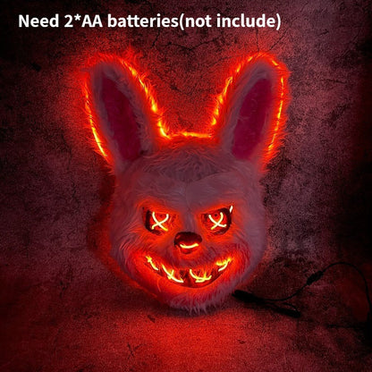 Halloween Cosplay Party Luminous LED Light Face Mask Make-up Horror Rabbit Bear Mask Headgear Cartoon Animal Carnival Head Cover