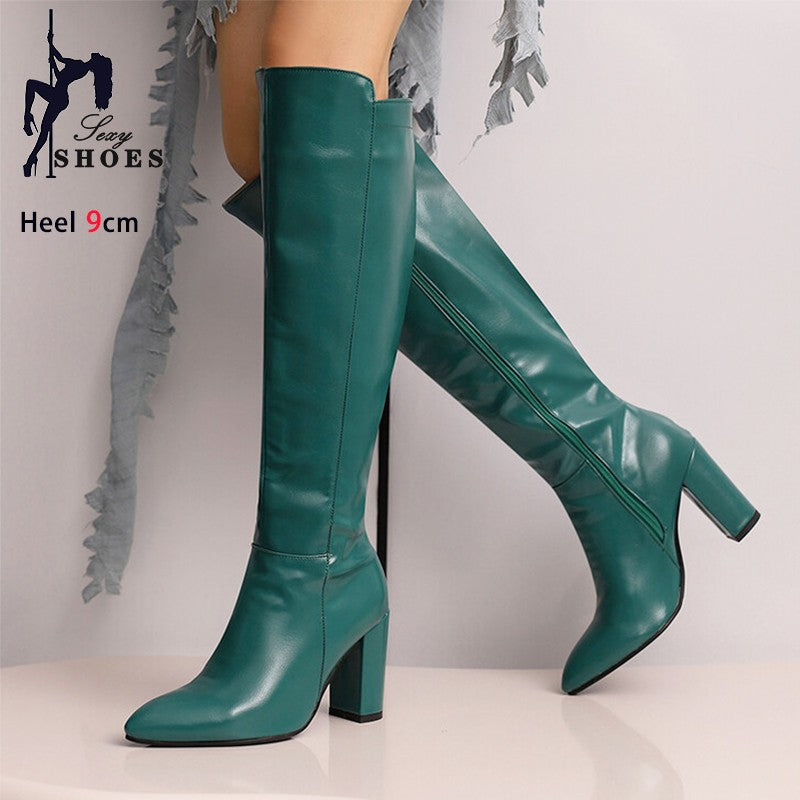 Fashion Women's Knee-High Boots 2024 Winter Warm Shoes Female Pointy Party Office High Heels Outdoors Long Boots Size 44 45 46
