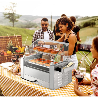 Commercial Electric 18 Sausage Hot Dog 7 Roller Grill Cooker Machine ,Bun Warmer