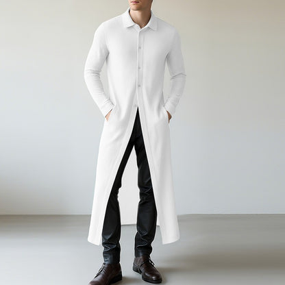 INCERUN Men Long Style Shirt Solid Color Lapel Long Sleeve Button Men Clothing Streetwear 2025 Loose Fashion Casual Camisas Tops