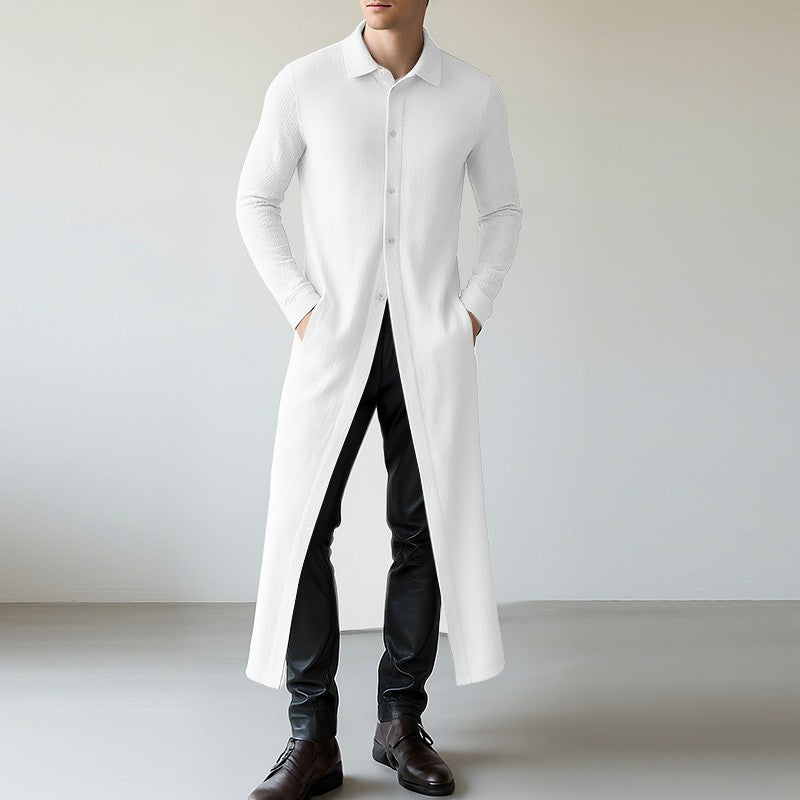 INCERUN Men Long Style Shirt Solid Color Lapel Long Sleeve Button Men Clothing Streetwear 2025 Loose Fashion Casual Camisas Tops