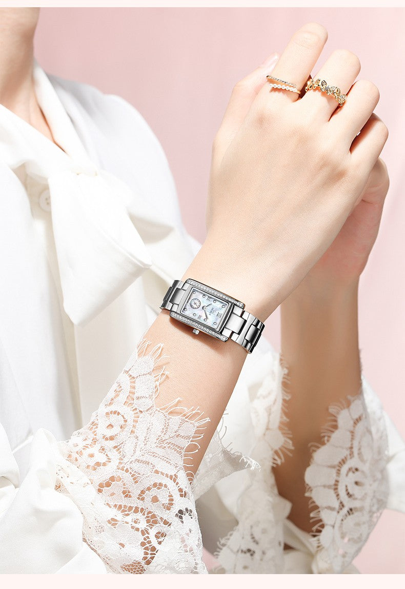 Classic square waterproof stainless steel material women's quartz watch