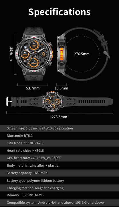 Smartwatch Esportivo 2025 com GPS, GPT, AMOLED de 1,56 polegadas, 488*488, Monitoramento de Frequência Cardíaca, Oxigênio no Sangue e Pressão Arterial, 3ATM