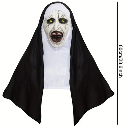 Bloody Scary Nun Mask Horror Cosplay Latex Demon Ghost Face Mask with Headscarf Halloween Party Costume Accessory