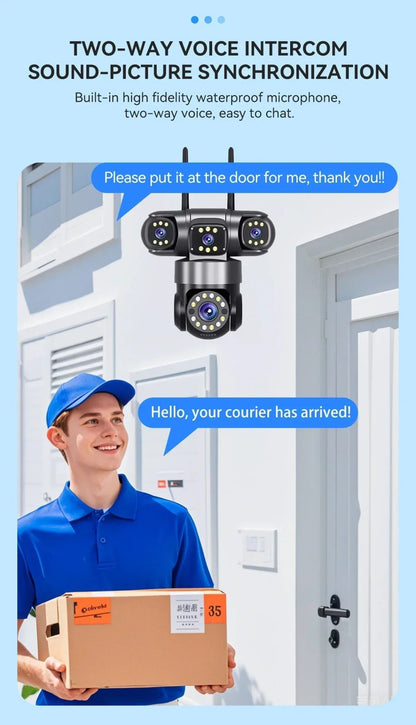 10K 20MP  WIFI IP Camera Outdoor 4 Lens 4 Screens 16X Zoom CCTV Wireless Video Surveillance Cameras 6K 12MP Security Protection