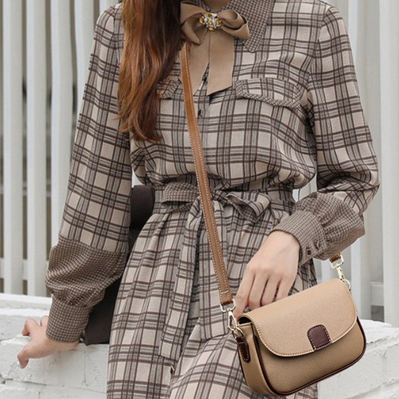 PU Leather Shoulder Bags For Women Fashion Flap Crossbody Messenger Bag Luxury Contrast Color Messenger Handbag Shopping Purse