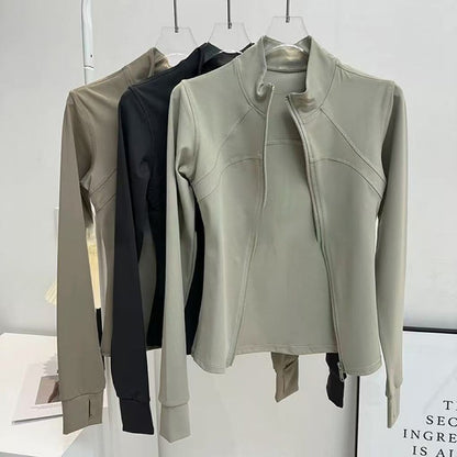 Women's High-End Velvet Yoga Jacket Stand Collar Long Sleeve Fitness Running Training Top for Autumn Winter Sports