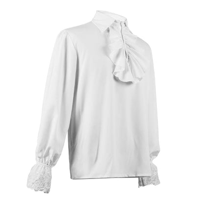 Medieval Viking Shirts Men's Autumn Casual Shirts Steampunk Cosplay Bandage Long Sleeve Ruffled Shirt Gothic Blouse Tops