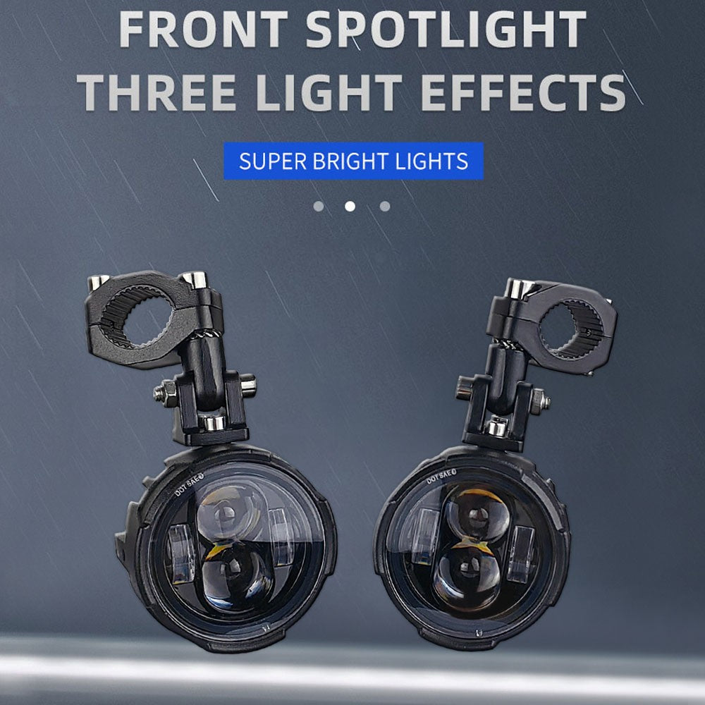 Pair 100W Motorcycle Headlight Fog Lights Led Auxiliary Driving Light Spotlight Headlamp Dual Color Flasher Farol Moto Fog Lamp.
