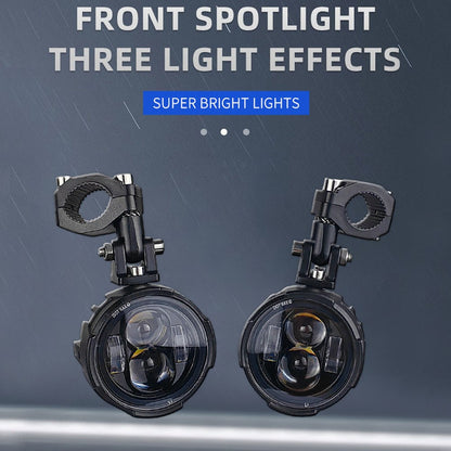 Pair 100W Motorcycle Headlight Fog Lights Led Auxiliary Driving Light Spotlight Headlamp Dual Color Flasher Farol Moto Fog Lamp.