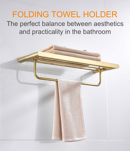 VGX Gold Bathroom Towel Holder Stainless Steel Towel Rack Folding Movable Bath Towel Bar Bathroom Hardware Accessories Grey