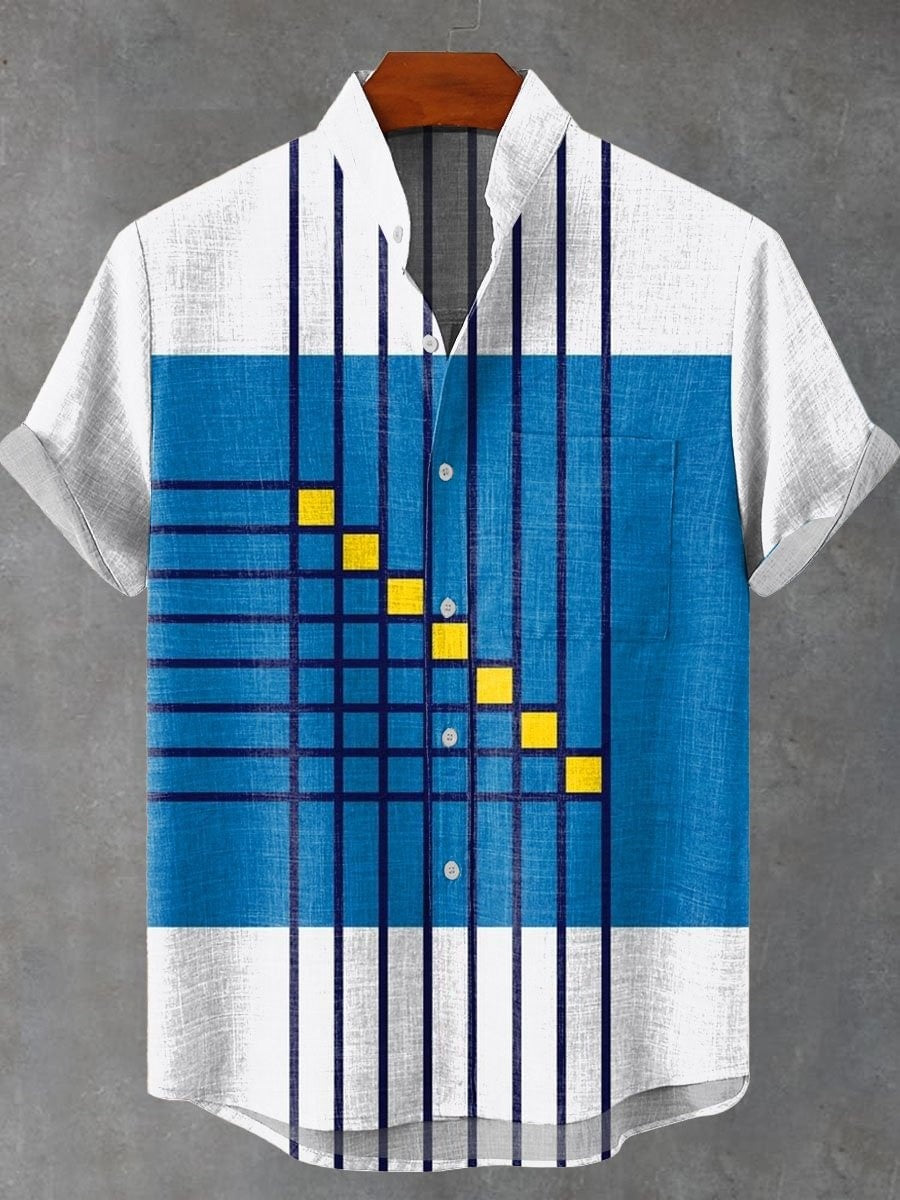 The new men's simple linen short-sleeved shirt has a comfortable and high-quality fabric, with stylish design and fashionable bu