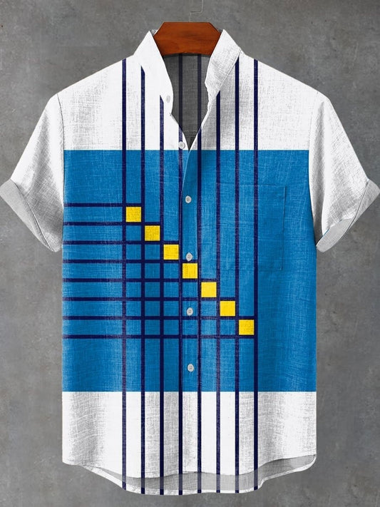 The new men's simple linen short-sleeved shirt has a comfortable and high-quality fabric, with stylish design and fashionable bu