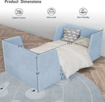 Toddler Bed, Toddler Floor Bed Frame with Guard Rails, Kids Bed for Ages 2-6 Years Kids Girls and Boys, Standard Crib Ma