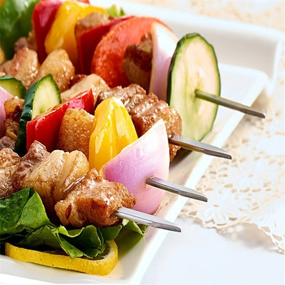 10Pcs Stainless Steel Barbecue Skewer Reusable BBQ Skewers Kebab Iron Stick For Outdoor Camping Picnic Tools Cooking Tools