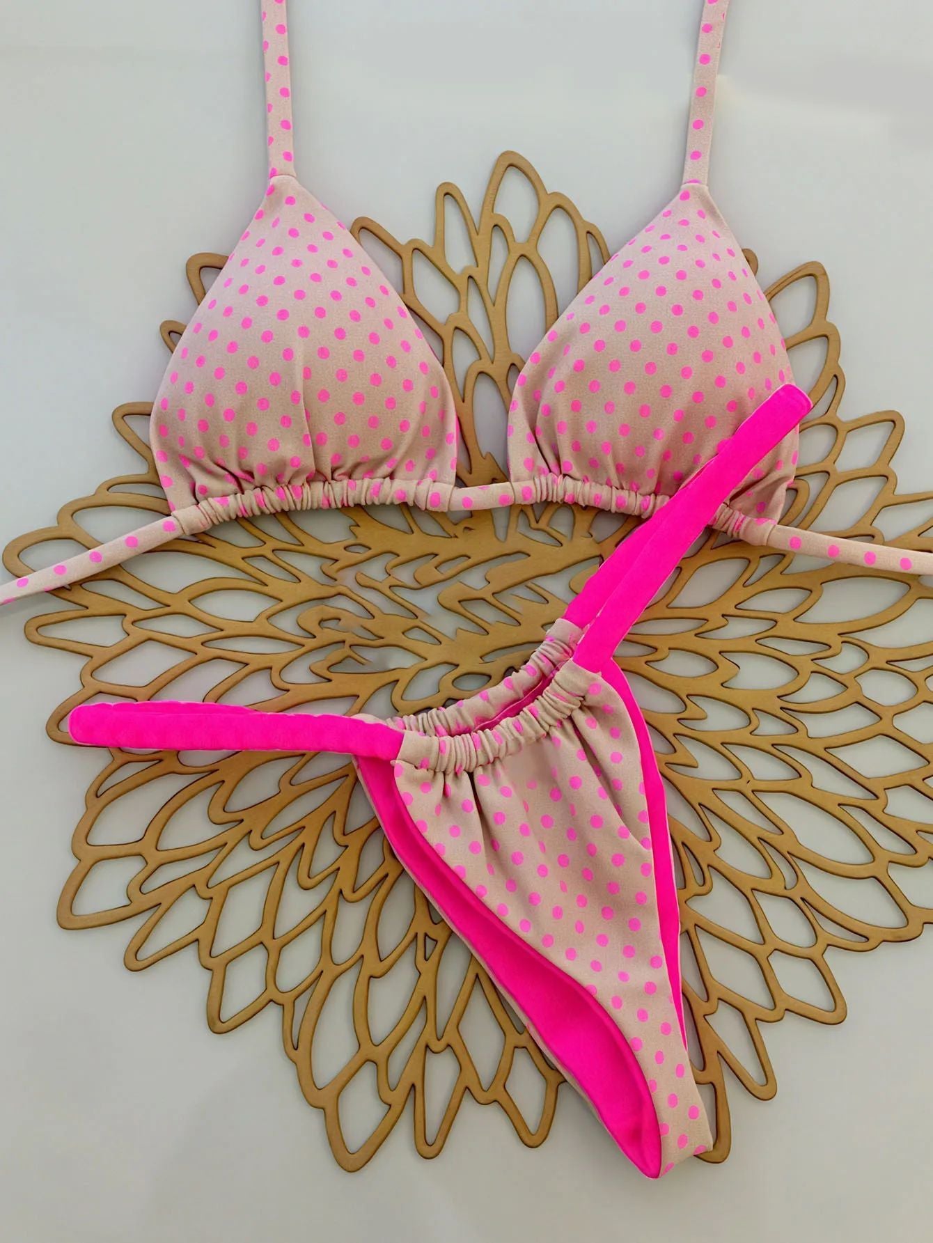 Sexy Cherry Print Triangle Brazilian Bikini Push Up Swimsuit 2 Piece String Bandage Bikinis Swimwear Women Thong Bathing Suit